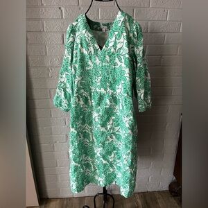 J. Jill White Midi Dress with Green Floral Pattern